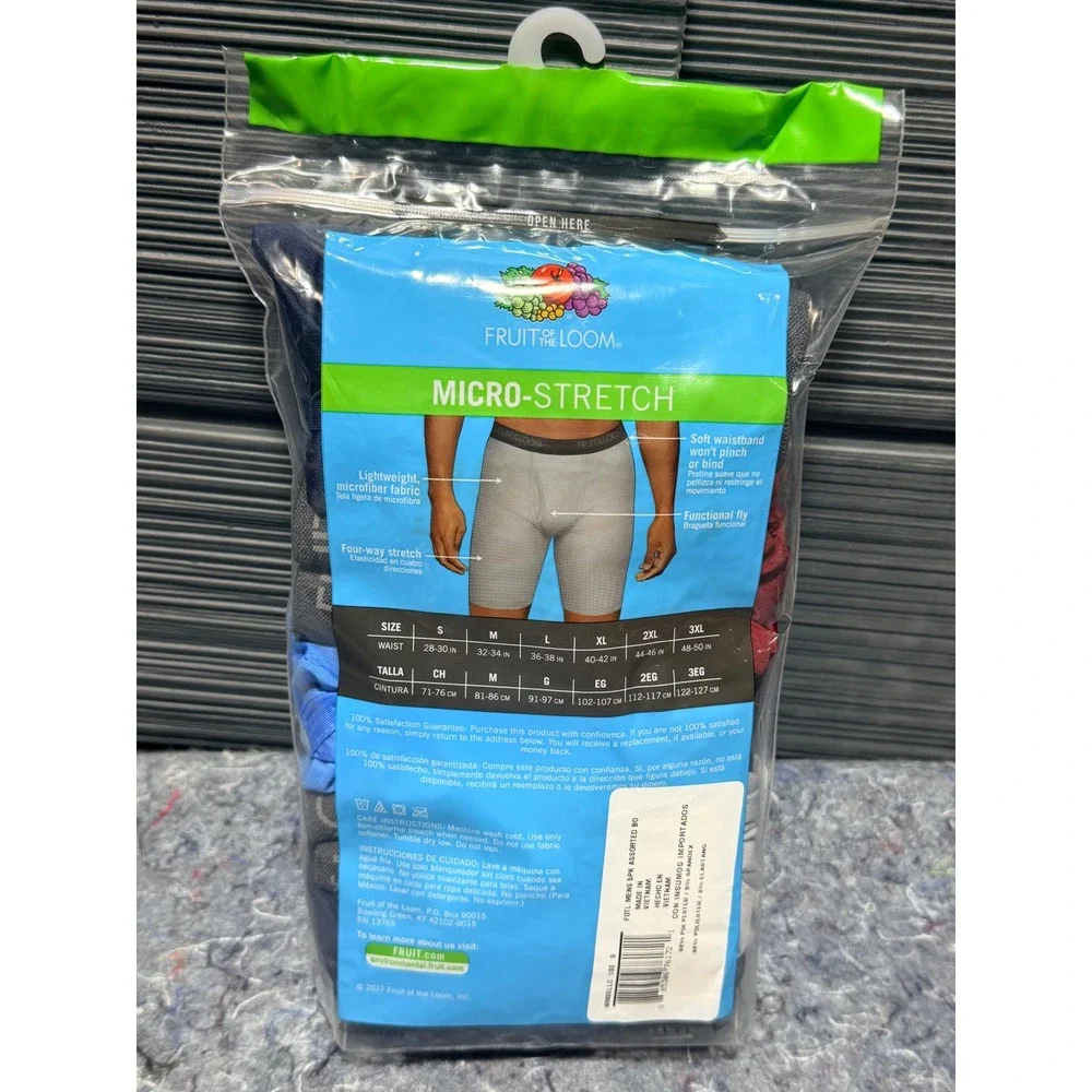 Fruit of the Loom Mens 5 Pack‎ Micro-Stretch Long Leg Boxer Briefs Small WMS5LLC